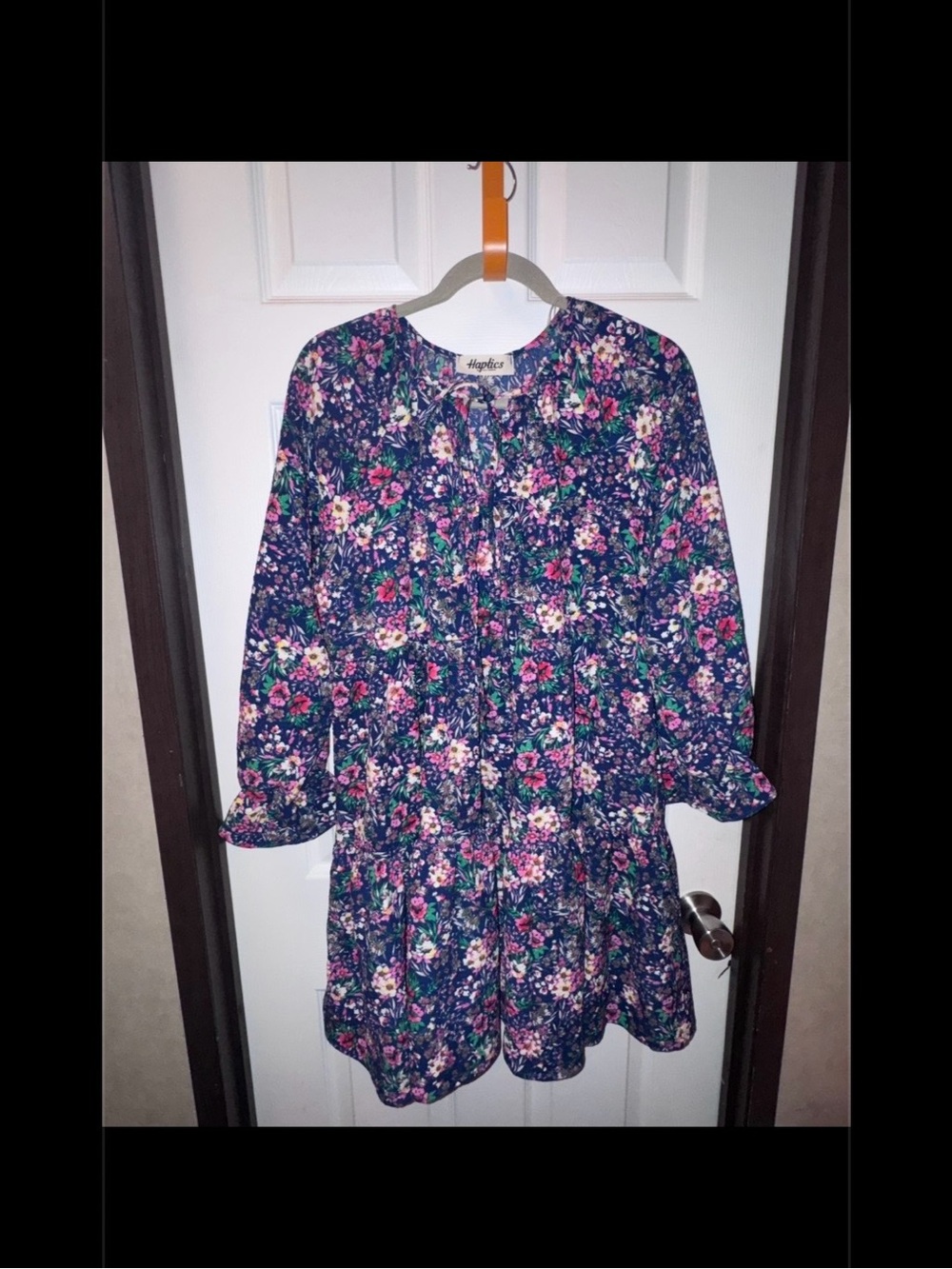 Haptics- Navy Floral Tiered Long-Sleeve Dress